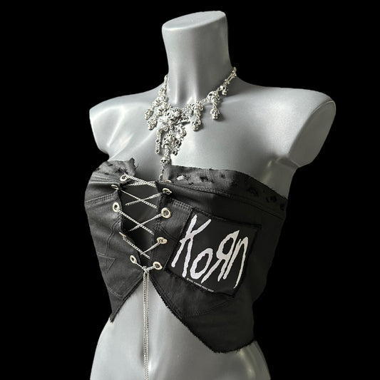 Handmade Korn patch black corset top with chain 6 8 10