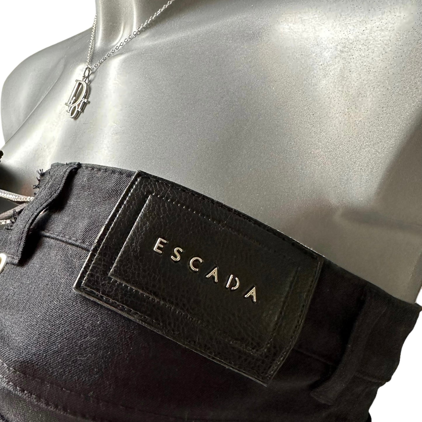 Authentic Escada Jeans Reworked into a Black Denim Corset Top with Crystal Lacing Small 6 8 10