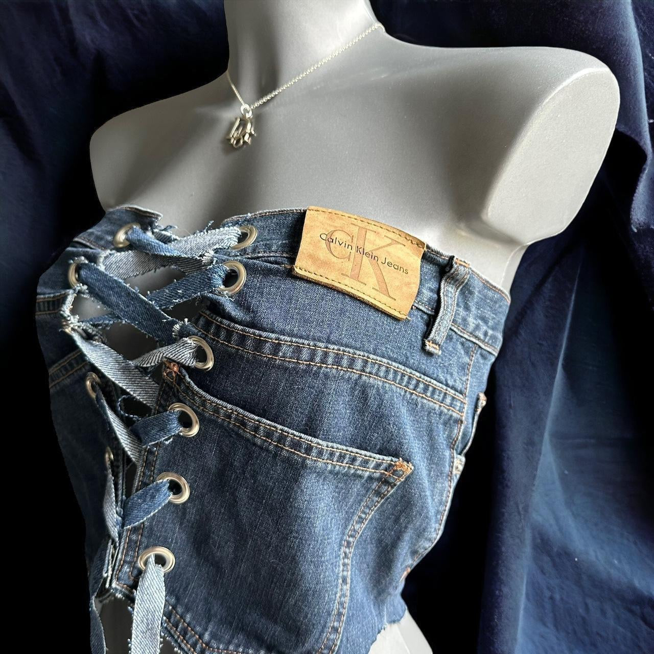 Authentic Calvin Klein Blue Jeans Reworked into a Denim Corset Top