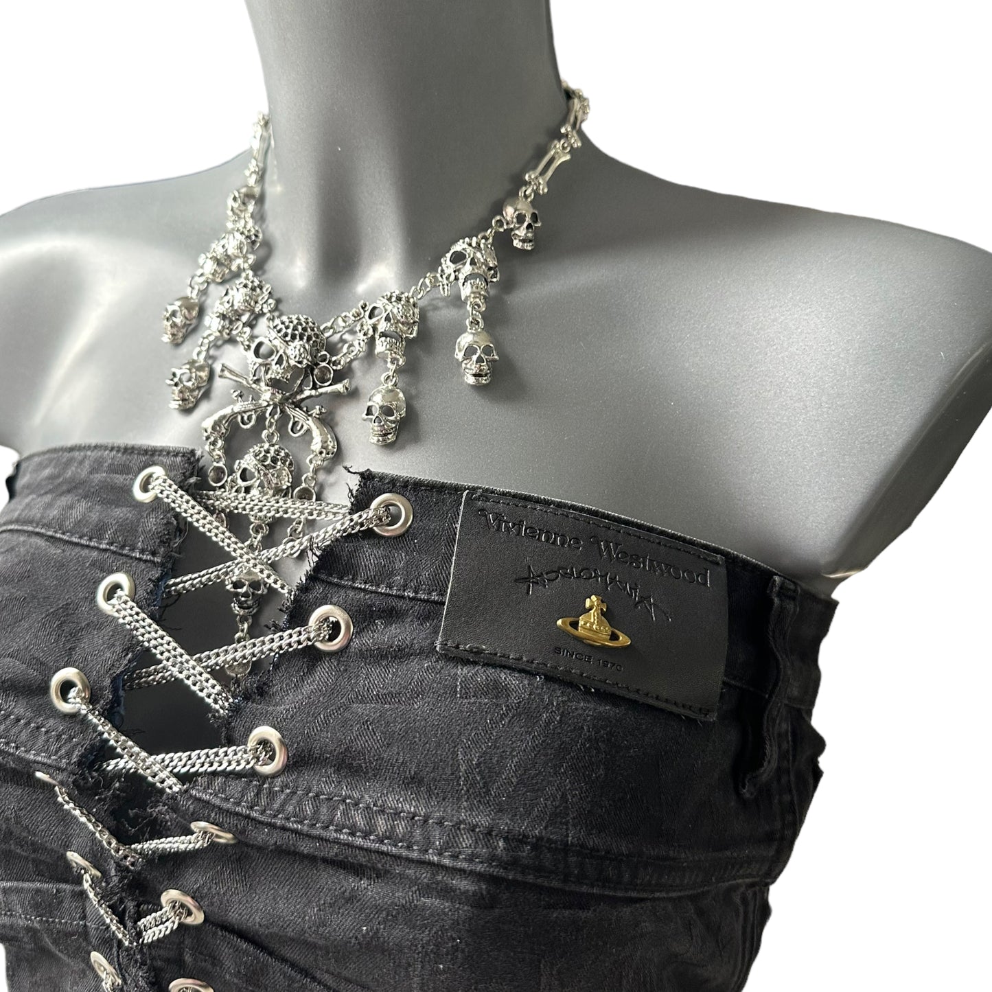 Authentic Vivienne Westwood Jeans Reworked Black Denim Corset Top 8 10 12