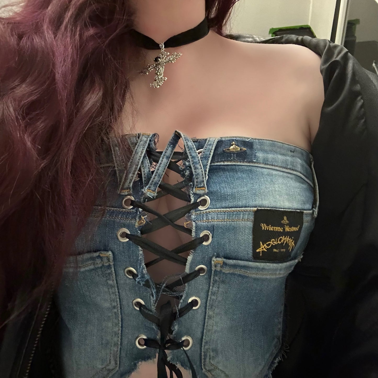 Authentic Vivienne Westwood Anglomania Jeans Reworked into a Denim Corset Top 6 8 10