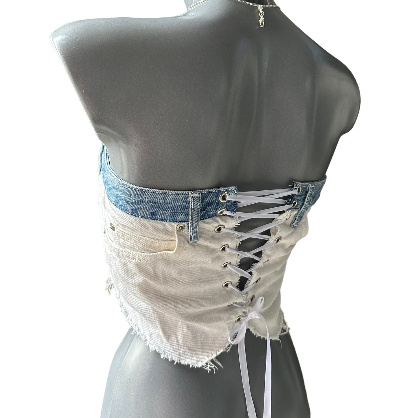 Authentic Chloe Jeans Reworked into a White Denim Corset Top 6 8 10