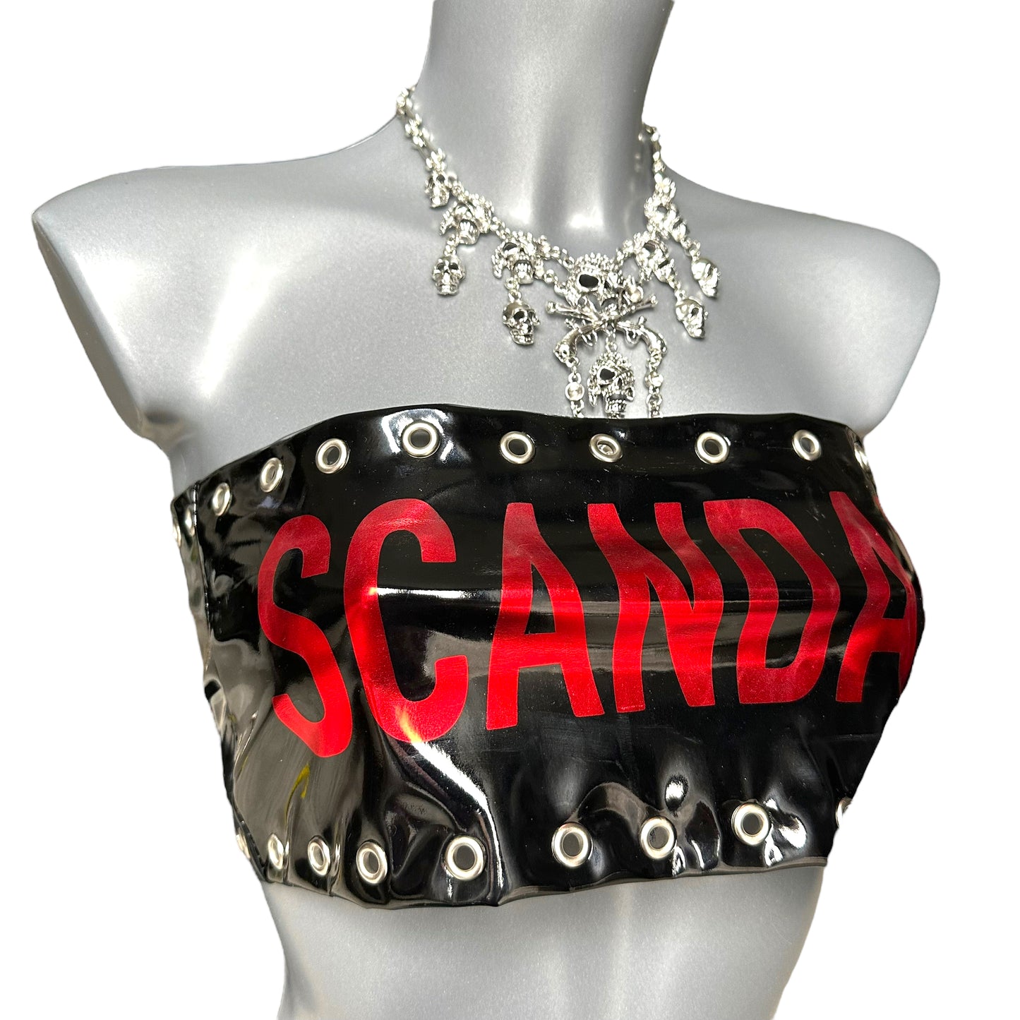 Authentic Jean Paul Gaultier Scandal Bag Reworked into a Black PVC Tube Top 6 8 10
