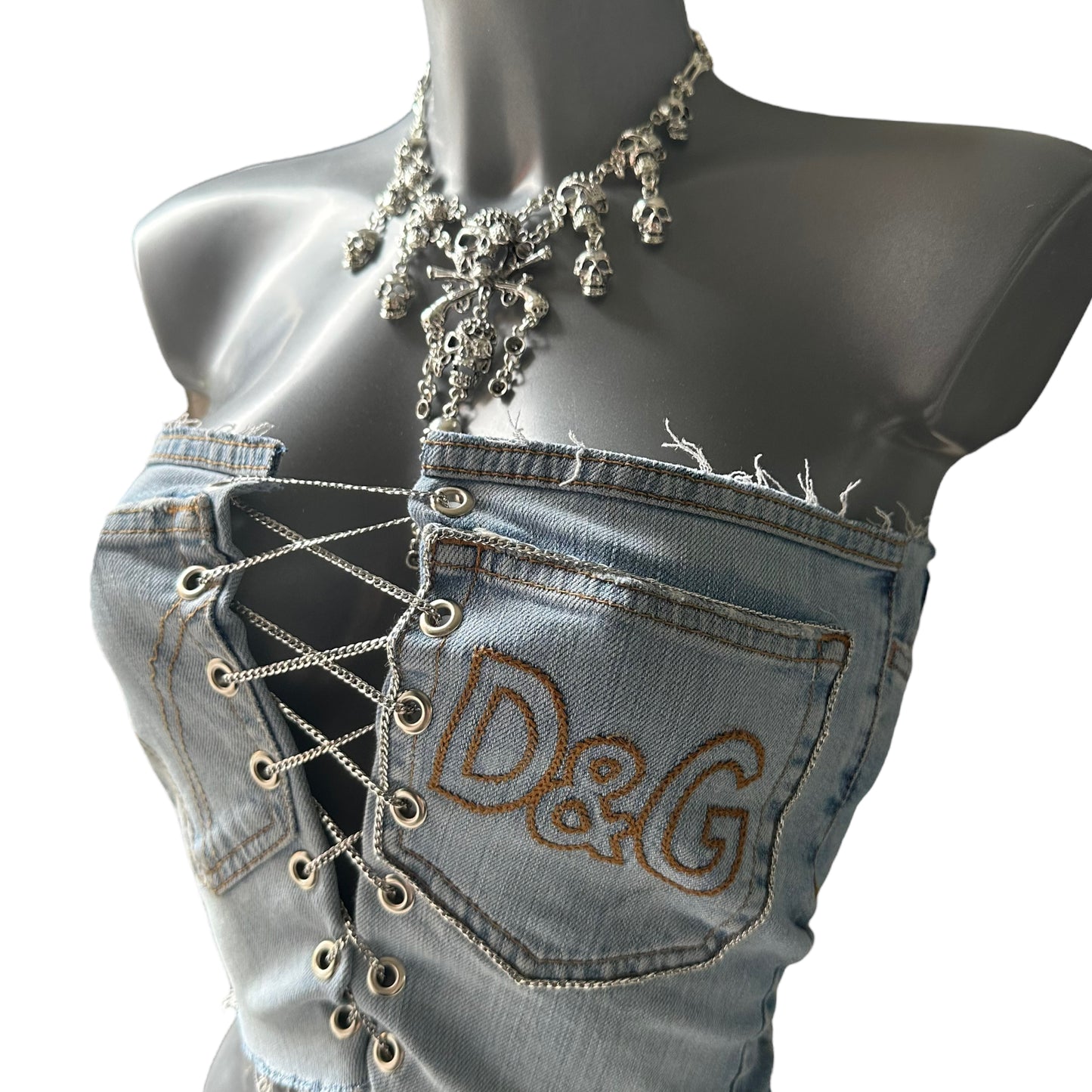 Authentic Dolce & Gabbana Jeans Reworked into a Denim Corset Top Small 6 8 10