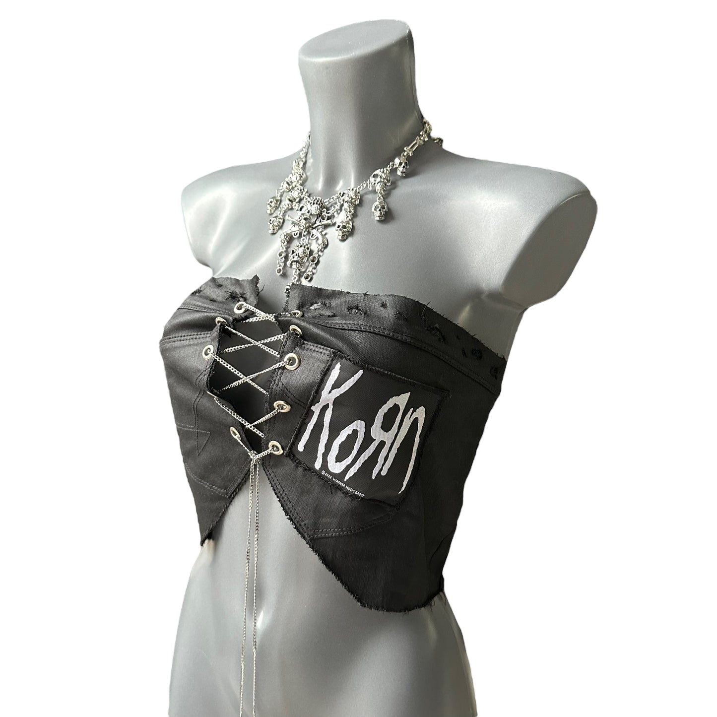 Handmade Korn patch black corset top with chain 6 8 10