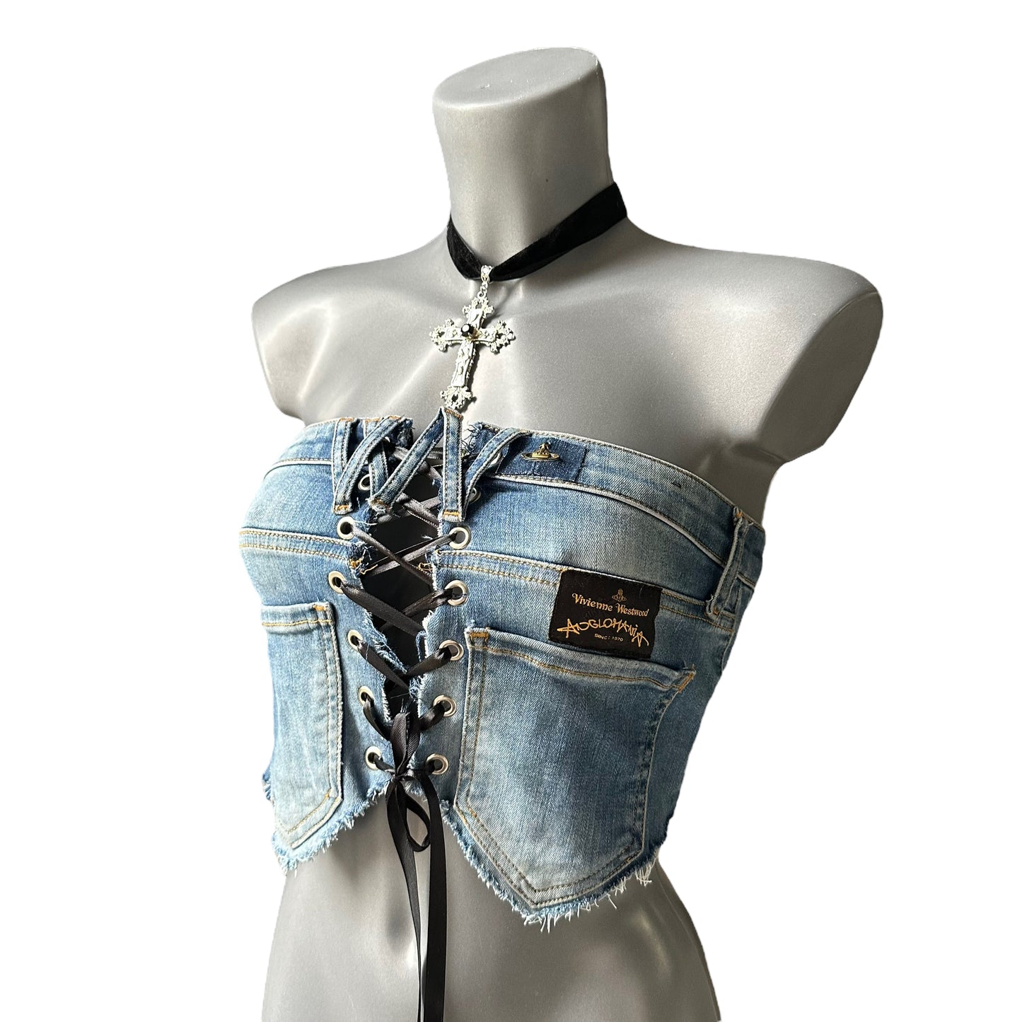 Authentic Vivienne Westwood Anglomania Jeans Reworked into a Denim Corset Top 6 8 10