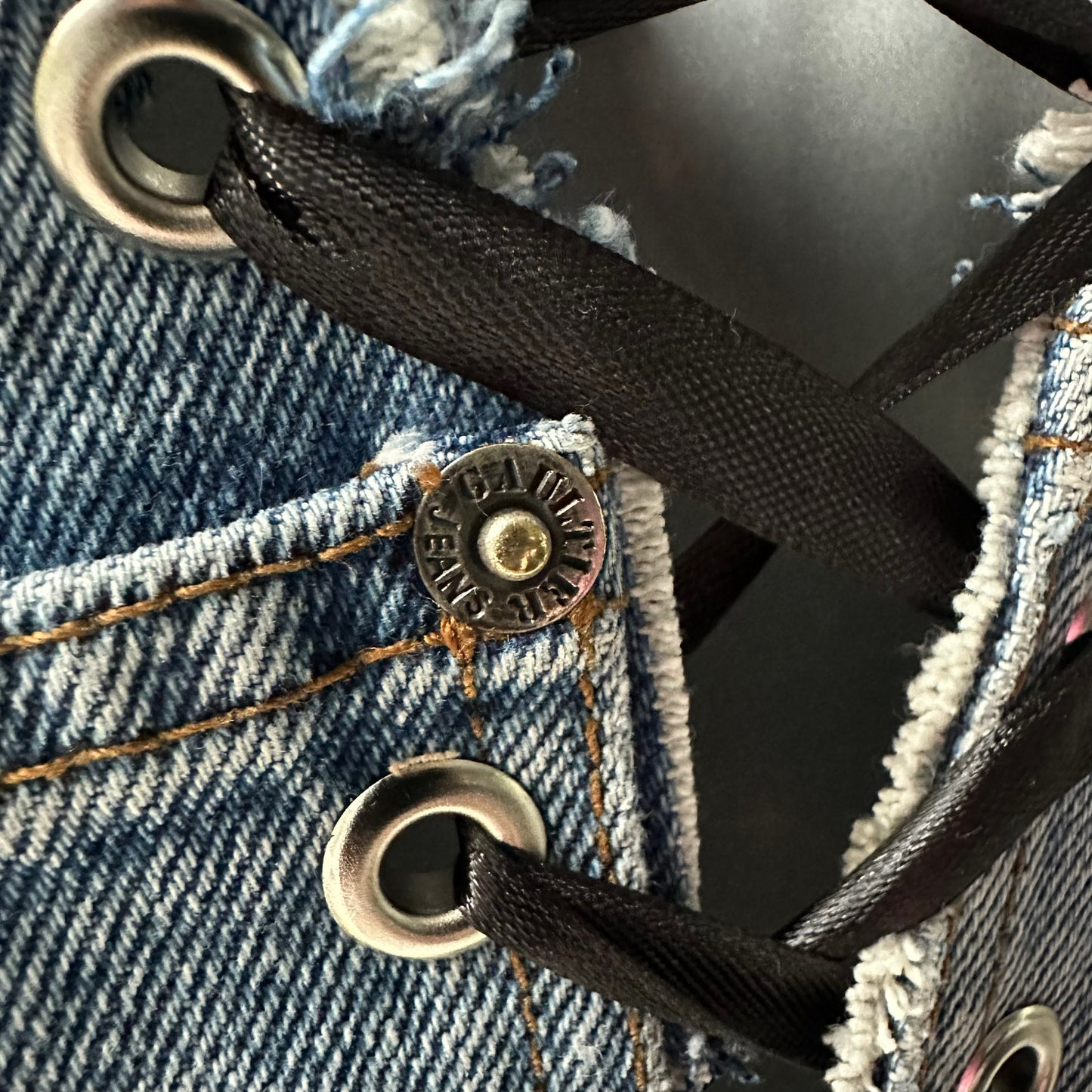 Authentic Jean Paul Gaultier Jeans Reworked into a Denim Corset Top Medium 10 12 14