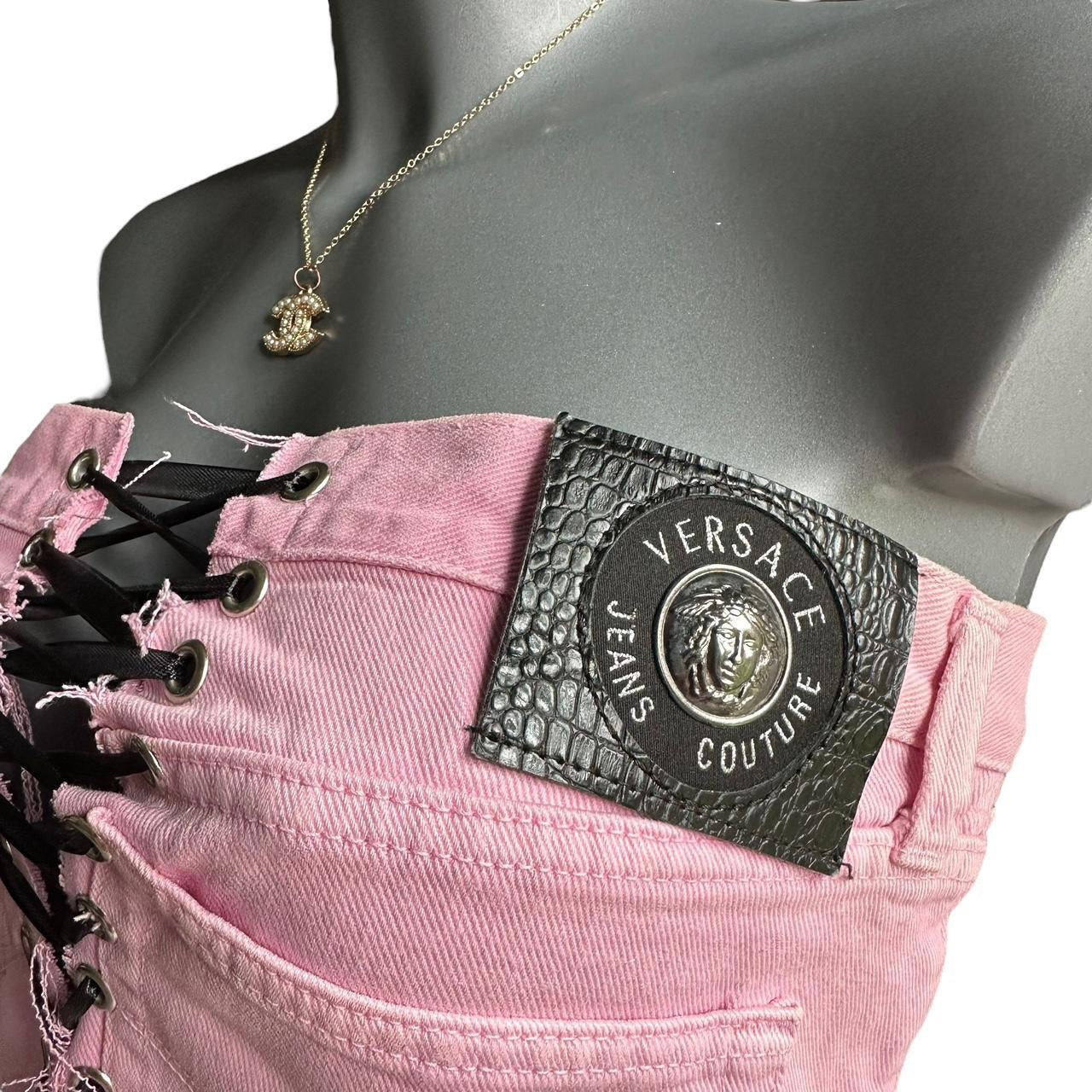 Authentic Versace Pink Jeans Reworked into a Denim Corset Top Small 6 8 10